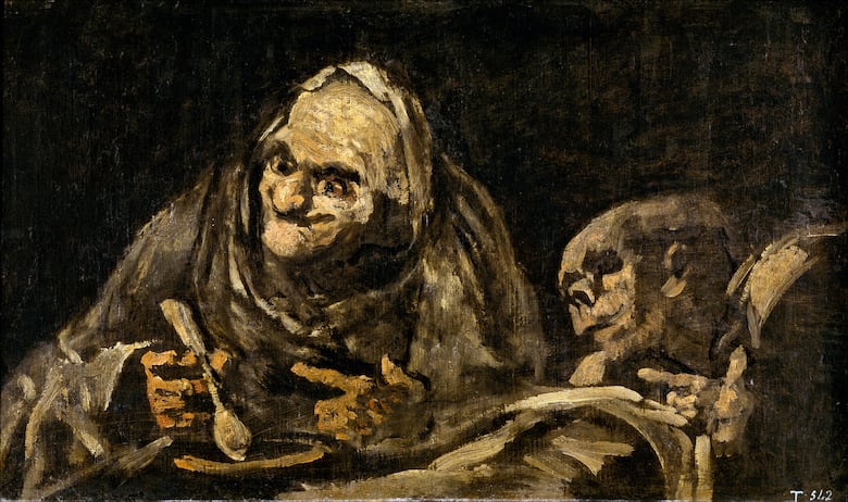 goya black paintings, two old men eating soup