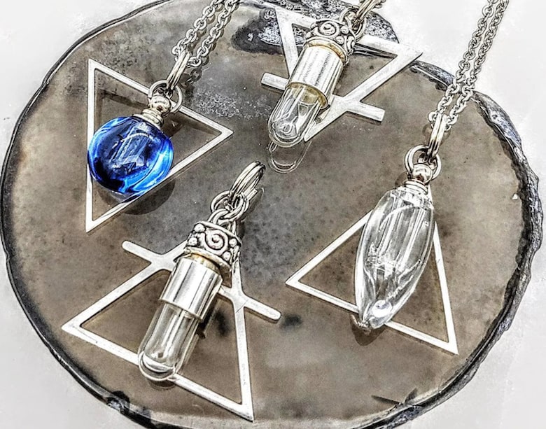 Couples blood vial necklaces deals