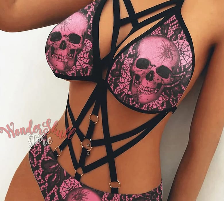 floral skull bikini