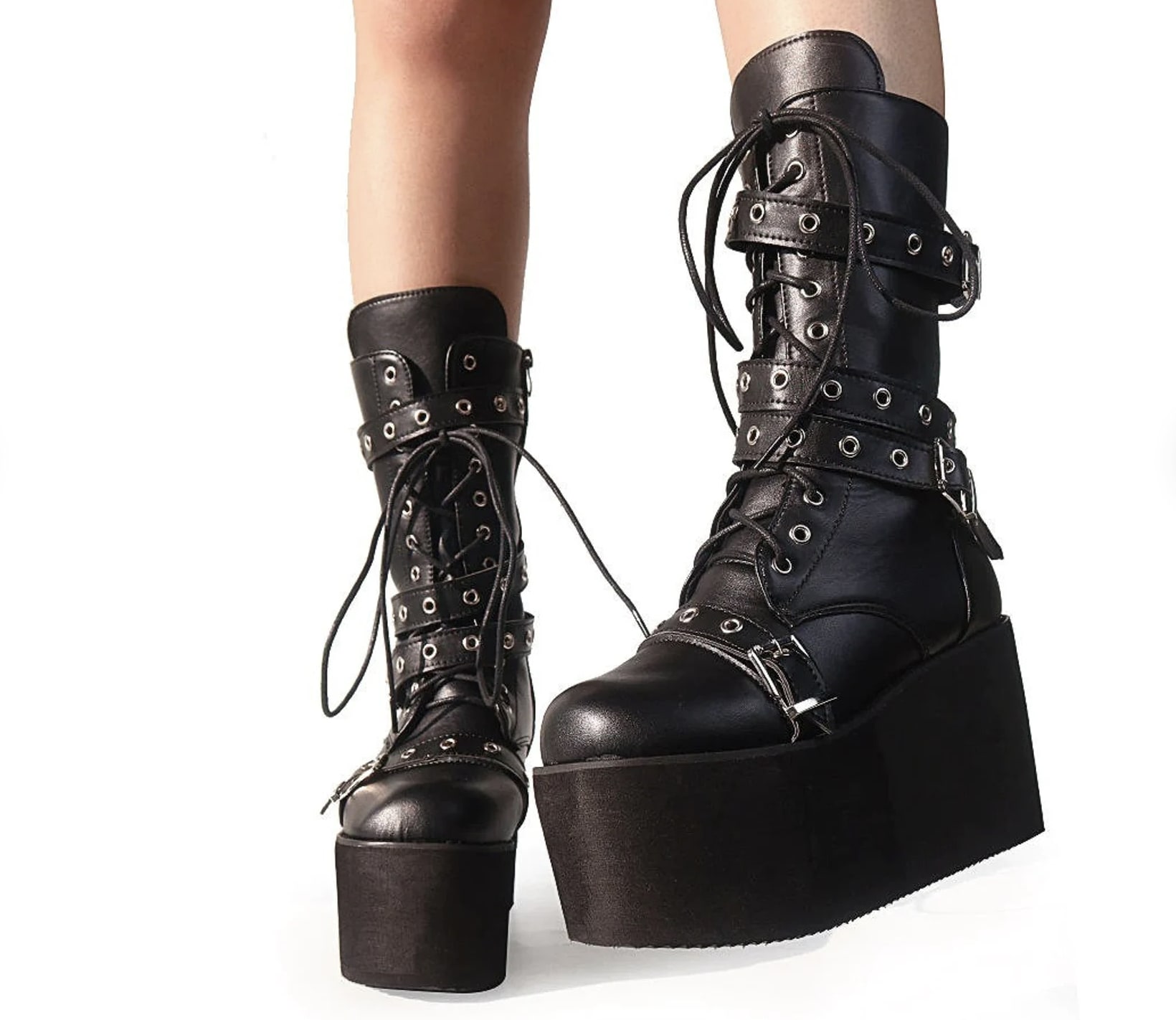 knee-high leather punk boots