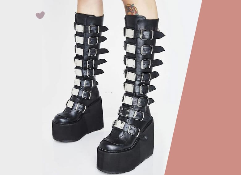 knee high high heel punk goth boots