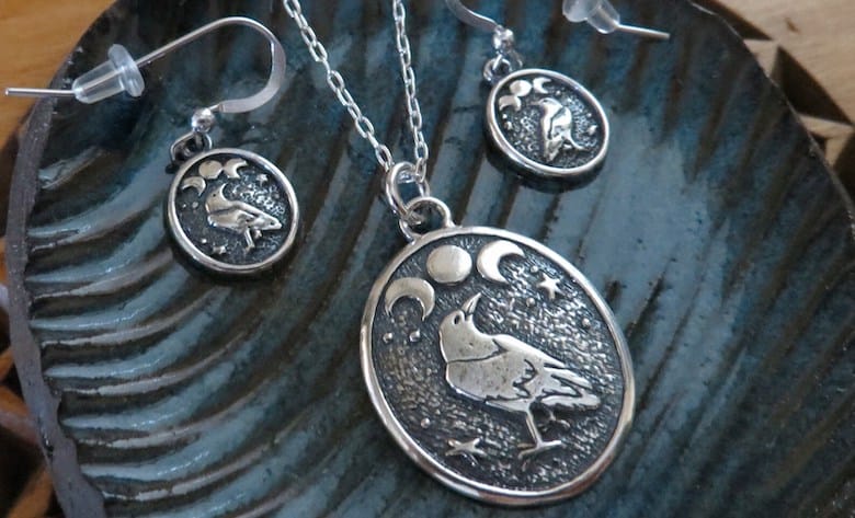 raven necklace and earrings